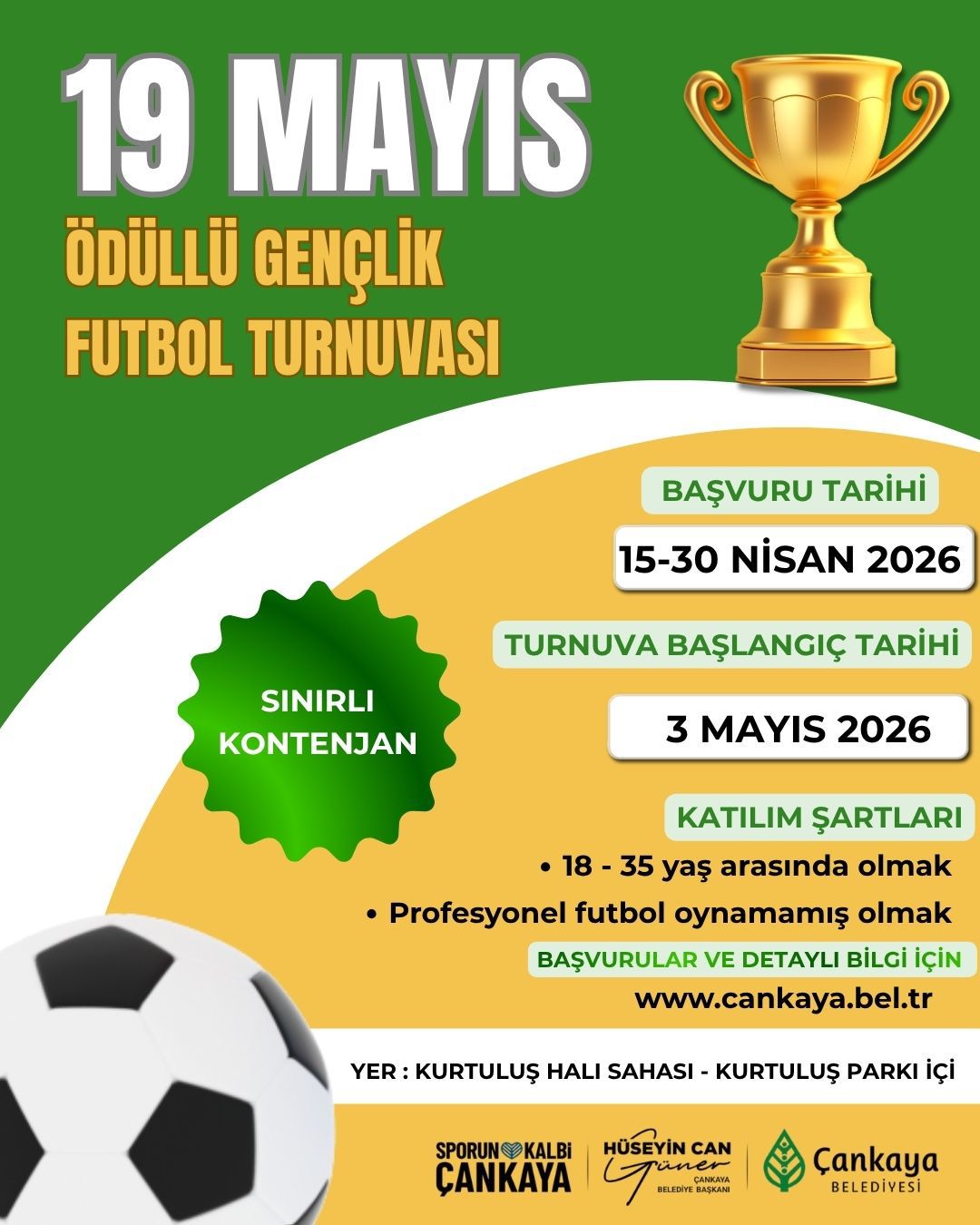 Çankaya Belediyesi’nden 19 Mayıs’a Özel Futbol Turnuvası “Haydi Gençler Sahaya!”