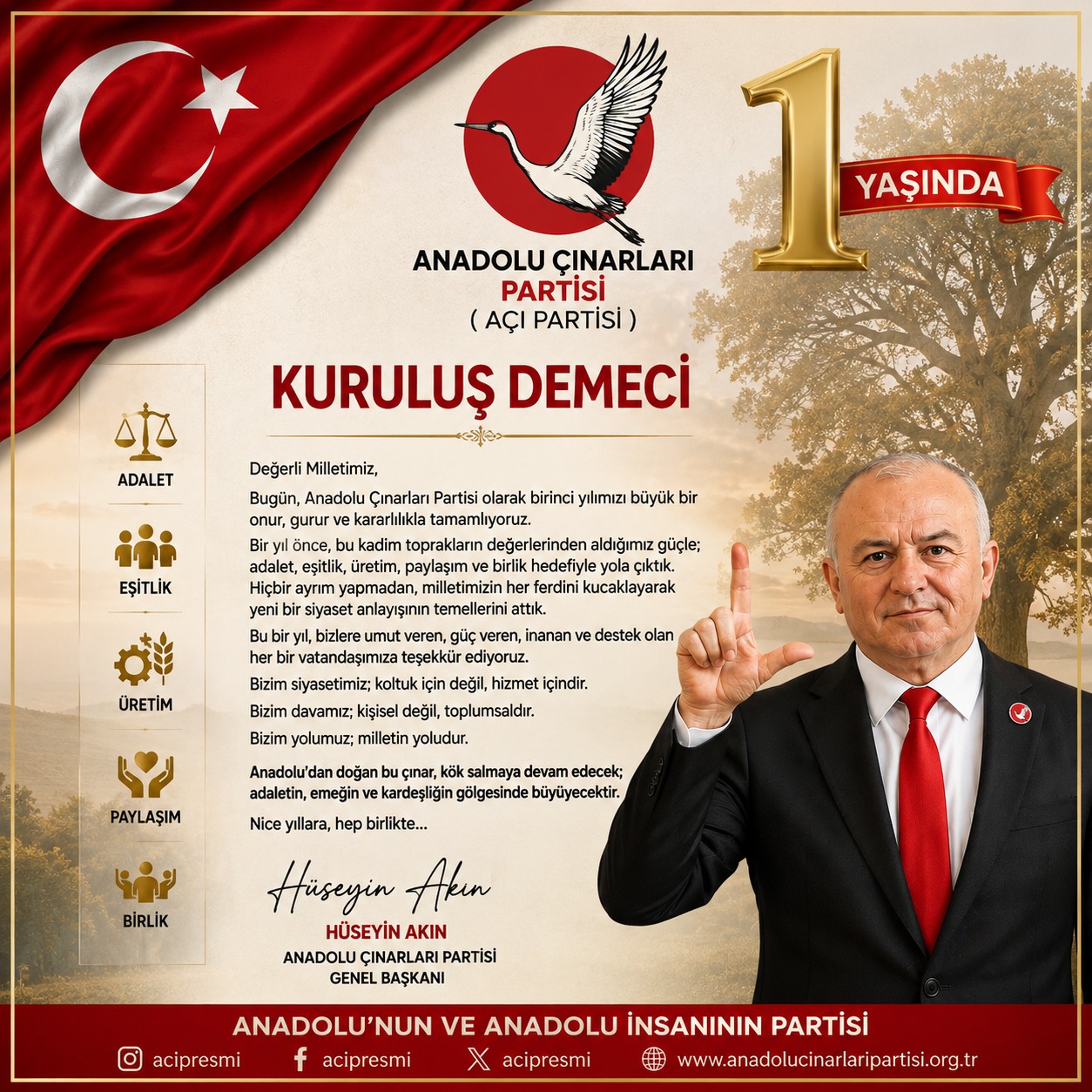 AÇI Partisi Genel Başkanı Hüseyin Akın: 