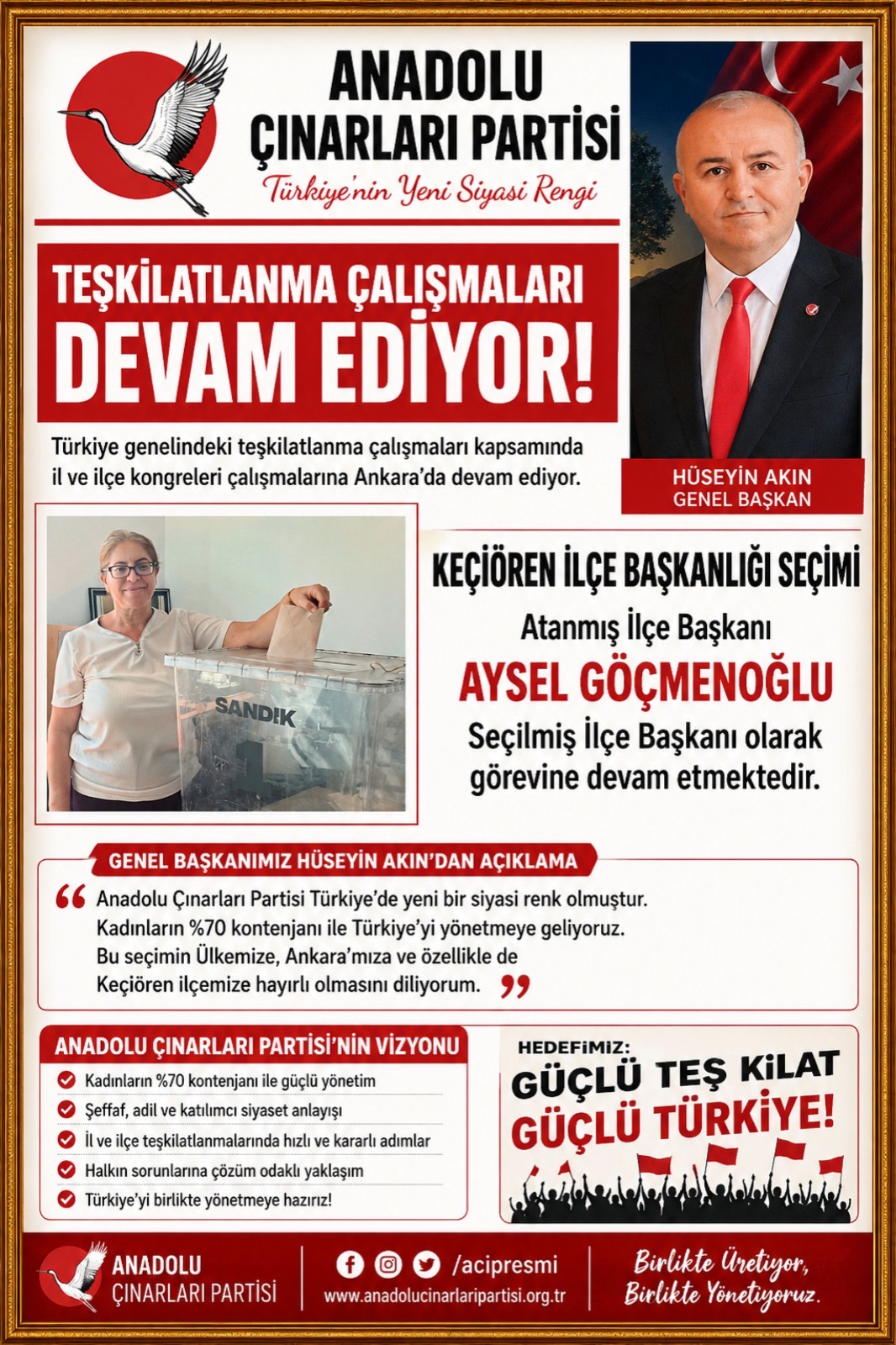 AÇIP’te Teşkilatlanma Çalışmaları Sürüyor: Keçiören İlçe Başkanlığına Aysel Göçmenoğlu Seçildi