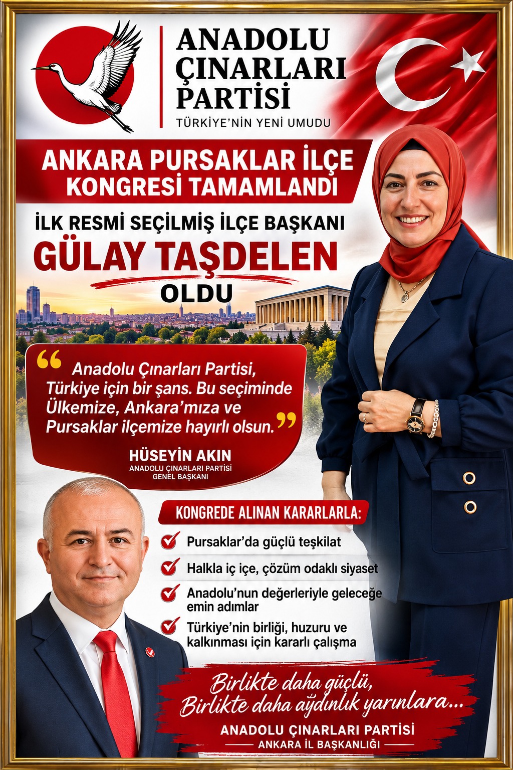 Pursaklar’da Anadolu Çınarları Partisi İlçe Kongresi Tamamlandı