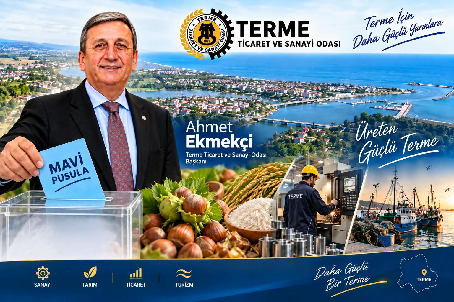 Terme TSO Başkanı Ahmet Ekmekçi 7 Ekim seçimlerinde yeniden aday: “Oy pusulamız mavi, tercih üyelerimizin”